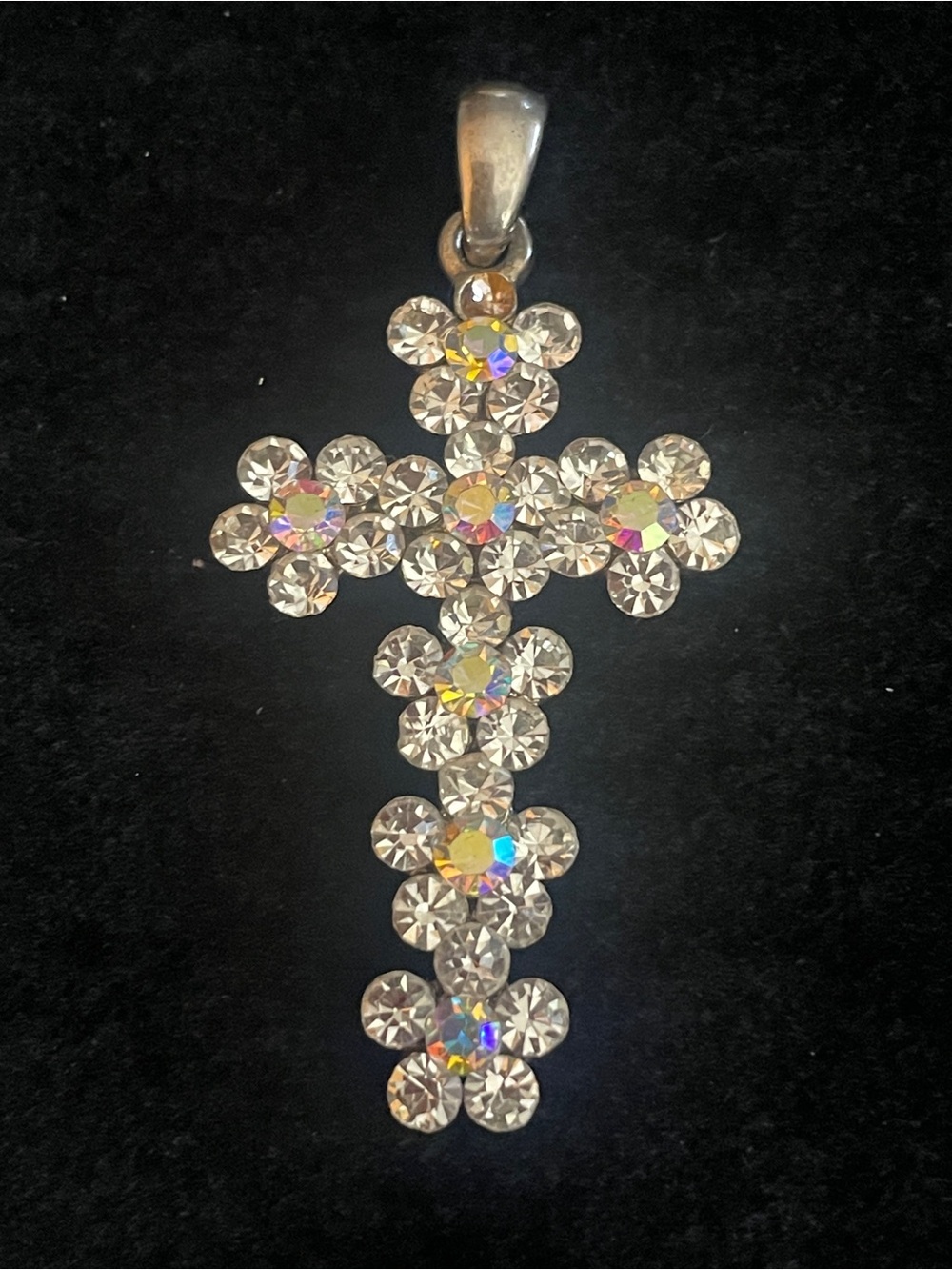 Vintage Crystal Flower Cross Pendant measuring a little over 1” gorgeous!
